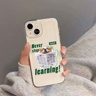 iPhone 14/13/12/11/15 Pro Max 透明防摔手機殼，全包軟殼, 1個, 透明-柯基看報紙蘋果14plus