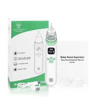 아기 전동 콧물 흡입기 3단계 강력 흡입 세척 가능 실리콘 노즐 방수 디자인, 1개, KA1001