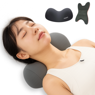 포에포에 거북목베개 2단계케어 일자목 스트레칭 목견인기 경추목베개 세트, 1개, 차콜