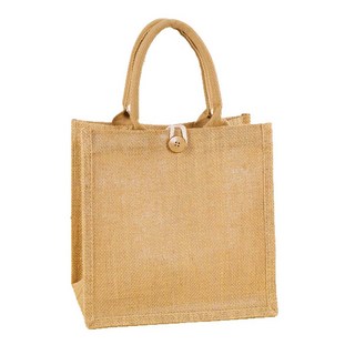 麻布手提袋 25x25x17公分 多尺寸鈕扣設計 加粗提繩防水購物袋 簡約風格, 如圖, 1個