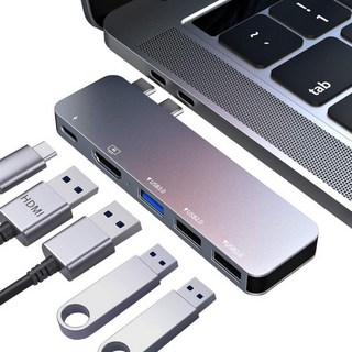 썬더볼트 4 독 맥북 프로/에어용 레이큐 USB C 어댑터 HDM 에어 M1 멀티포트 허브 4K Thunderbolt 3/4 프로용 1316\" 20232016 20232018, USB 멀티 허브 멀티포트 포트확장 데이터전송 젠더 R, 1개