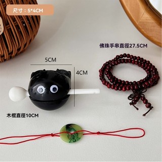 木魚 辦公室敲打 小紅書同款 佛系解壓 功德鑰匙圈 交換禮物 抖音爆款, 1個, 2寸木魚 送眼貼+平安扣+木魚棒