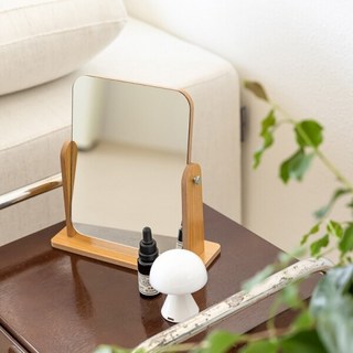 마켓비엔티 내추럴 우드 탁상 거울 스탠드 미러 360도 회전 각도조절, 대형, 대형, 대형