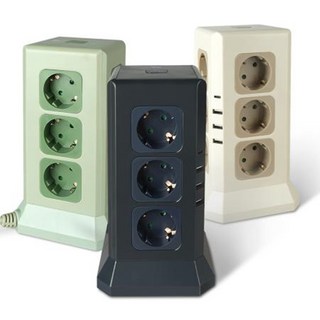 고용량 16구 타워멀티탭 4000W 타워형 멀티탭 안전 12구 + 4구 USB충전기 전원 콘센트 플러그 2M, 1개, 아이보리