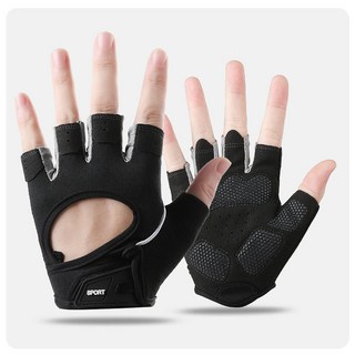 健身手套 男加厚掌墊防滑減震護掌器械瑜伽跳繩透氣運動女半指手套, 1829  黑+灰色