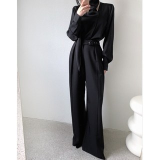 체인지쉬(change she)여성 와이드 정장 슬랙스 벨트형 심플 롱 팬츠