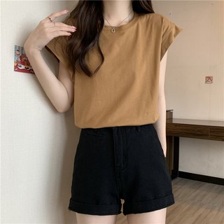 休閒短袖T恤 - 韓版寬鬆無袖上衣