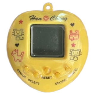Han Chang 透明彩色心形電子雞 寵物機 掌上型電玩 168合1種動物替換, 黃色, 1個, 單品