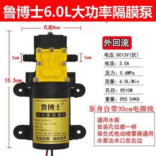電動噴霧泵12V直流高壓自吸隔膜泵浦，適用於農用打藥機，小型噴霧器, 魯博士6.0L大功率隔膜泵