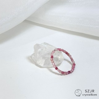 石至晶日 手工珠串天然薔薇輝石戒指 2mm方塊珠 可愛少女粉 精緻線戒 玫瑰石 水晶串珠戒