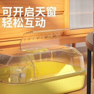 外出倉鼠籠子 透明全景雙層金絲熊便攜手提籠 倉鼠窩別墅全套, 1個, 【视野透亮 空间透露 仓鼠专用】,50cm云端白 平台+跑轮+水壶+提1