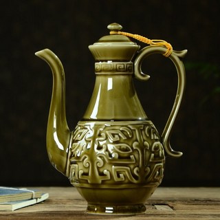 陶瓷白酒杯 中式復古烈酒杯 黃酒爵杯 大號酒盅 創意家用 韓國ins風, 春壺棕--500ml, 1個