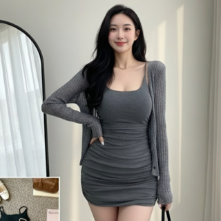 holssi 셔링 슬림핏 섹시 미니원피스(봄/가을)