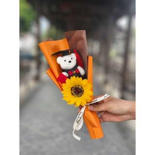 嗨購 畢業禮物 學士熊博士熊花束 太陽花 學校活動禮物 拍照畢業典禮博士熊卡通小花束, 橙色+向日葵+博士熊, 1個