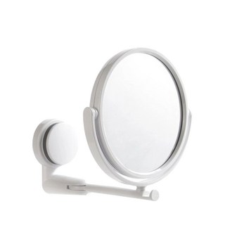 旋轉雙面化妝鏡 浴廁壁掛免打孔鏡 可折疊放大鏡, 白色
