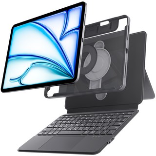 AITEWO 아이패드 키보드 케이스 매직 맥세이프 세로 가로 높이조절 펜슬수납 트랙패드 M4 M5 A16 10.9/11/12.9/13인치 프로1/2/3/4세대 에어4/5/6/7, 블랙, 1개