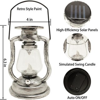 太陽能仿真煤油燈 復古鐵藝高亮鎢絲掛燈, 銀色, 1個