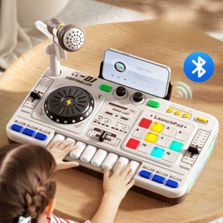 DJ 믹서 디제잉 장난감 마이크 음악 놀이 멀티 악기 리듬 완구 디제이 장비 믹싱, 흰색 디스크+마이크+블루투스 USB, 1개