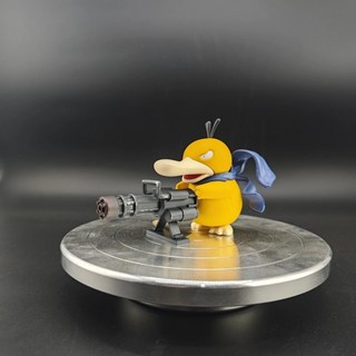 【加特林可達鴨】新品 超可愛 酷帥可達鴨 桌面小擺件 送腳貼 車載裝飾 潮玩GK手辦 寶可夢動漫模型 送男女朋友生日禮物, 1個, 高9CM加特林可達鴨