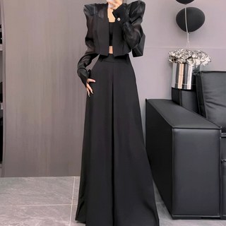 氣質小香風薄款拼接短版西裝外套女 (2026春秋新款百搭), 黑色外套,L