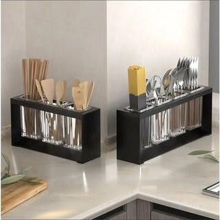 셀루앙드 깔끔한 정리 물빠짐 수저꽂이 수저통 보관함 장리함, 1개, 블랙