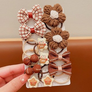 韓版兒童高彈力蝴蝶結髮圈 女童髮飾 奶咖色