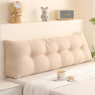 日式滌麻三角床頭靠枕 抬腿枕, 淺茶米