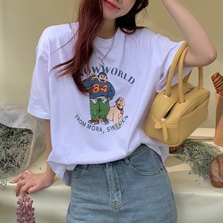 cammello 스노우월드 프린팅 루즈핏 반팔 티셔츠 여성 면티 박스티