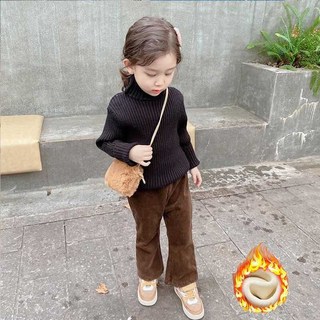 女童保暖刷毛喇叭褲，秋冬季加絨加厚燈芯絨休閒褲