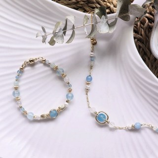 Into The Blue 海藍寶 珍珠 藍月光石 雙款式設計 可調節式手鍊