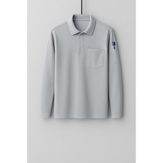 長袖網眼排汗 Polo衫 口袋筆插設計 速乾工作翻領上衣, 淺灰,5XL