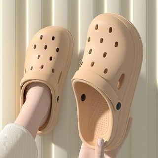 厚底洞洞鞋男款夏季外穿2024新款沙灘包頭涼鞋男士防滑舒適拖鞋女