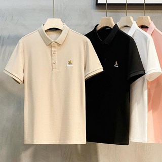 簡約小熊刺繡翻領Polo衫，潮流男士短袖T恤，桃園發貨，夏季商務休閒必備
