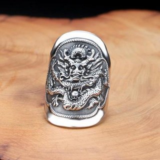 熱銷第一 s990純銀復古霸氣龍戒指潮男個性中國風生肖龍開口調節百搭食指戒復古戒指 霸氣戒指 個性 男女戒指