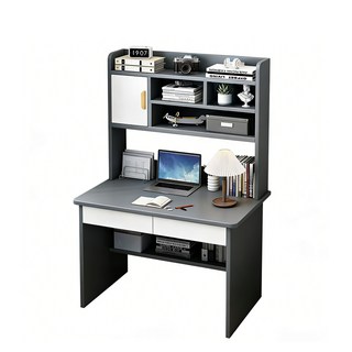 多功能書桌附帶置物架和抽屜，簡約時尚設計學生辦公桌, 灰色