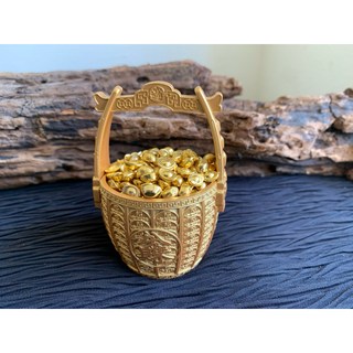 【畫意坊】純黃銅一桶金聚寶盆，迷你金元寶招財擺飾，喬遷開業招財, 一桶金