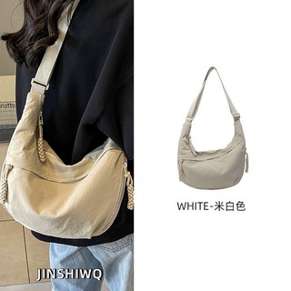 水餃包 女 肩背包 斜挎包 帆布包 單肩包 半月包 餃子包 斜跨包 月牙包 月亮包 彎月包 斜背包 包包 牛角包, 米白色