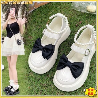 壹灣出貨英倫學院風 英倫鞋 小皮鞋英倫學院風 厚底皮鞋女 女生 小皮鞋蝴蝶結小皮鞋女軟底百搭配裙子JK瑪麗, 黑色光板款 不帶珍珠,35