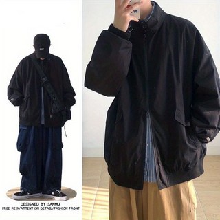 日系復古棒球服立領工裝外套男春秋大口袋寬鬆黑色飛行員夾克女