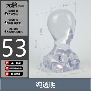 두상 마네킹 헬멧 거치대 모자 진열대 매장 옷가게 가발 안경 스탠드 투명, 53cm