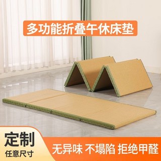 折疊墊 日式 榻榻米地墊 榻榻米床墊 打地鋪 午休墊 榻榻米床架 睡墊 可折疊墊子榻榻米環保椰棕芯墊定制家用兒童房書房, （金秋年華）+5厘米環保椰棕+藤席,60*180cm 深山老藤輕柔耐磨四折疊