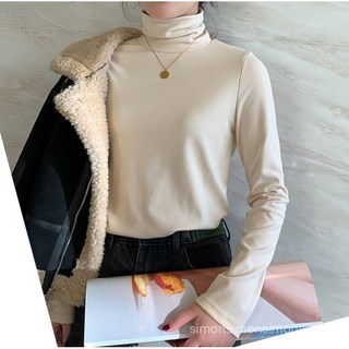 秋冬新款雙面德絨高領T恤女 加厚保暖打底衫 時尚修身內搭上衣 大尺碼顯瘦長袖 -