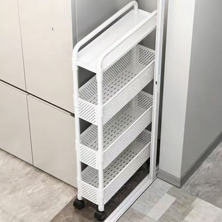 이동식 틈새 트롤리 다용도 바퀴형 수납대 슬림 선반, 흰색, 4단