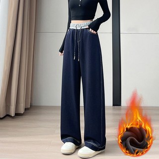 Zebeer 여성 기모 일자 와이드 팬츠 밴딩 청바지