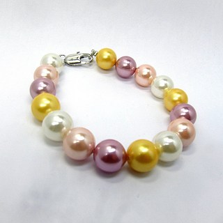 小樂珠寶 大顆3A南洋深海貝珍珠手鍊(白粉紫金聯合交錯10mm)