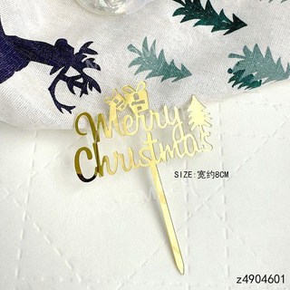 메리 크리스마스 아크릴 플러그인 케이크 장식 트리 생일 카드 황금 눈송이 엘크 장식품 액세서리, 황금색 크리스마스 트리 선물 MC 10개