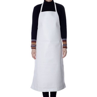 批發直銷包郵純白色防水防油皮革PU圍裙餐廳工作服食品廠廚房無袖圍腰男, 1個, 掛脖款 白色