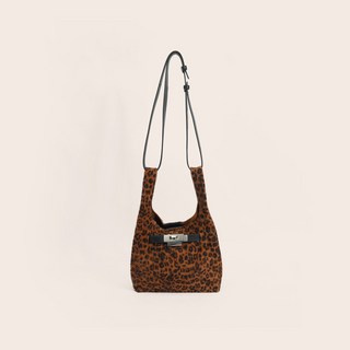 柔軟磨砂牛皮豹紋手腕包，2025秋冬新款真皮凱莉包、水桶包, 豹紋,大號, 1個