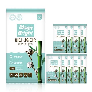 매직브라이트 물없이 사용하는 휴대용 간편 바디샤워티슈 특대형, 10개, 1개입