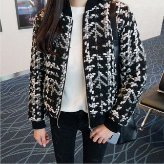 臺灣發貨 夾克 棒球服 短版外套 大尺碼外套 韓版加棉加厚格子羊毛呢寬鬆外套